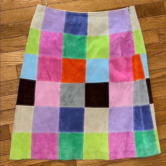 Isaac Mizrahi sz 12 multicolor suede patchwork skirt fully lined with side zip - Picture 3 of 7
